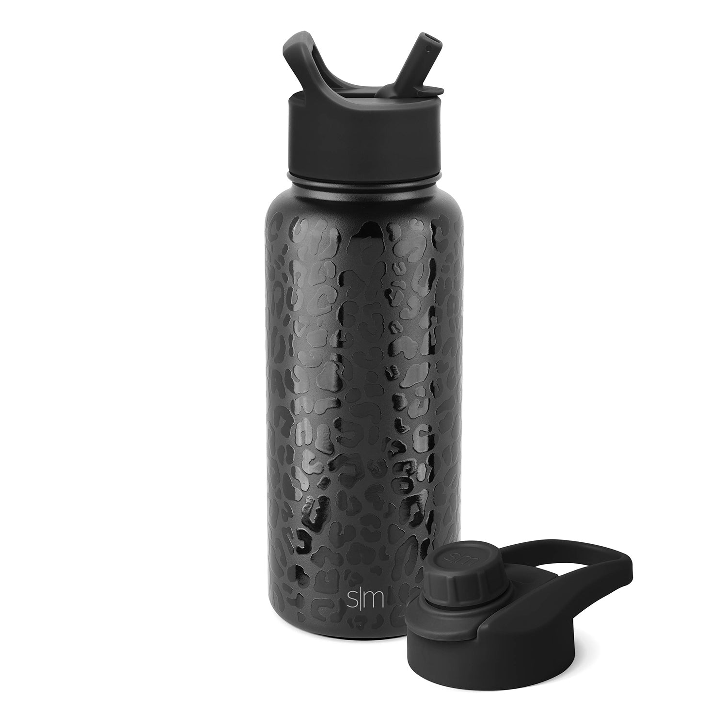 Summit Water Bottle with Straw Lid and Chug Lid - Black Leopard